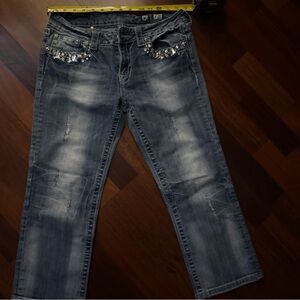 Miss Me Women's Distressed Cuff Capri Embellished Jeans Size 30 JE5439P2